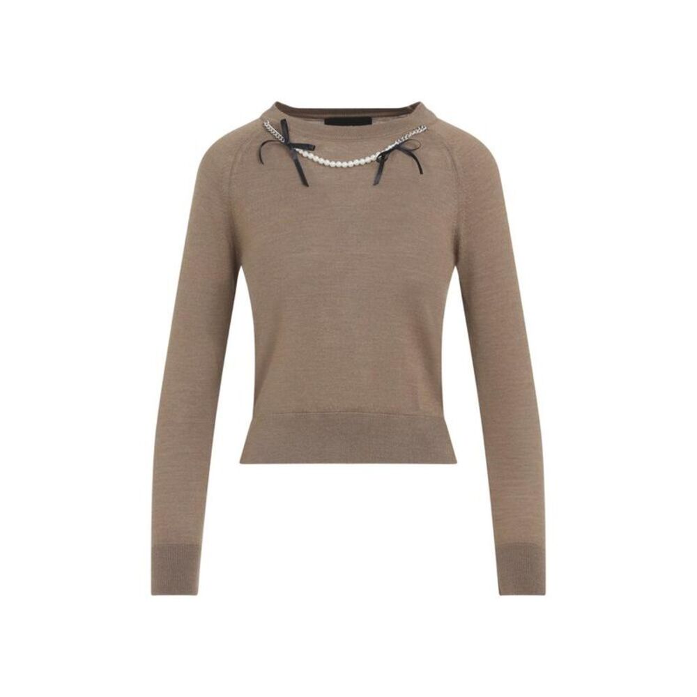 SIMONE ROCHA Women's Crew Neck Pearl Embellished Sweater Women BROWN Sweaters &